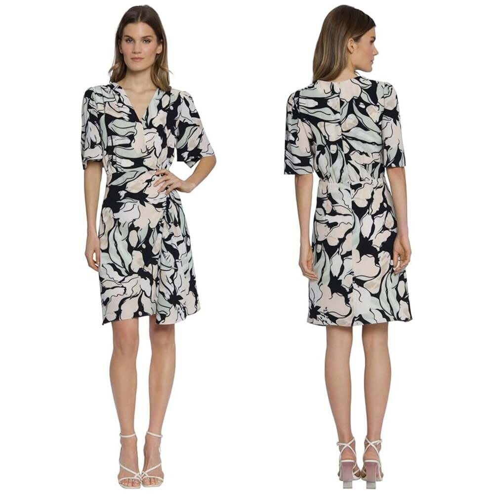 Maggy London Women's Size 10 Floral Printed Surplus Bodice Flutter Sleeve Dress